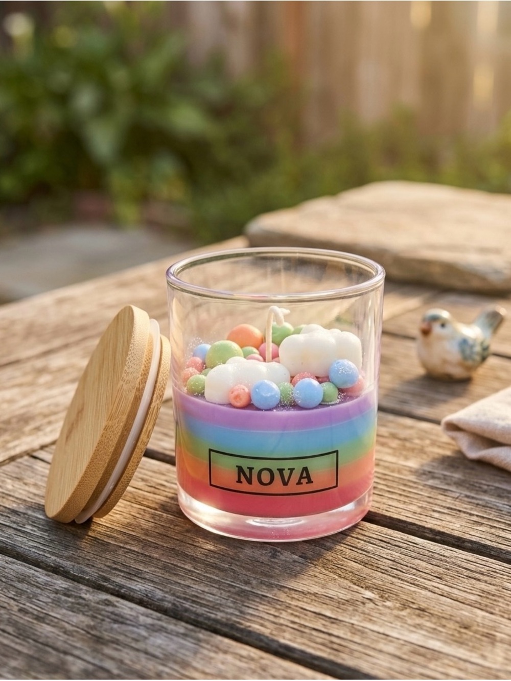 NOVA Rainbow Layered Jar Candle with Pastel Charms